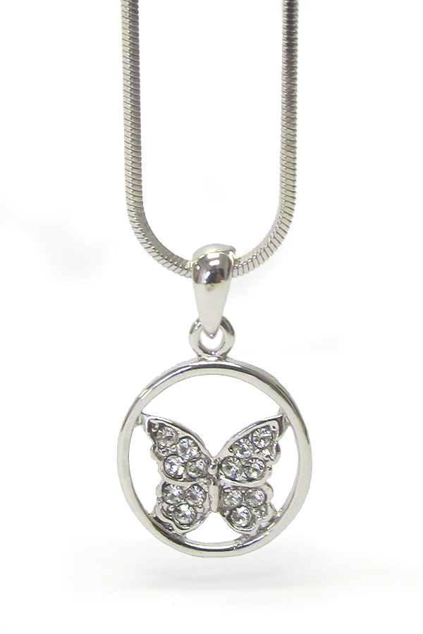 MADE IN KOREA WHITEGOLD PLATING CRYSTAL BUTTERFLY PENDANT NECKLACE