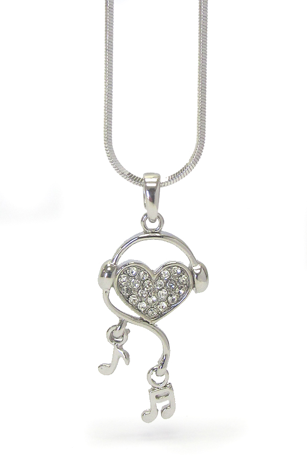 MADE IN KOREA WHITEGOLD PLATING CRYSTAL MUSIC THME HEART AND MUSIC NOTE PENDANT NECKLACE