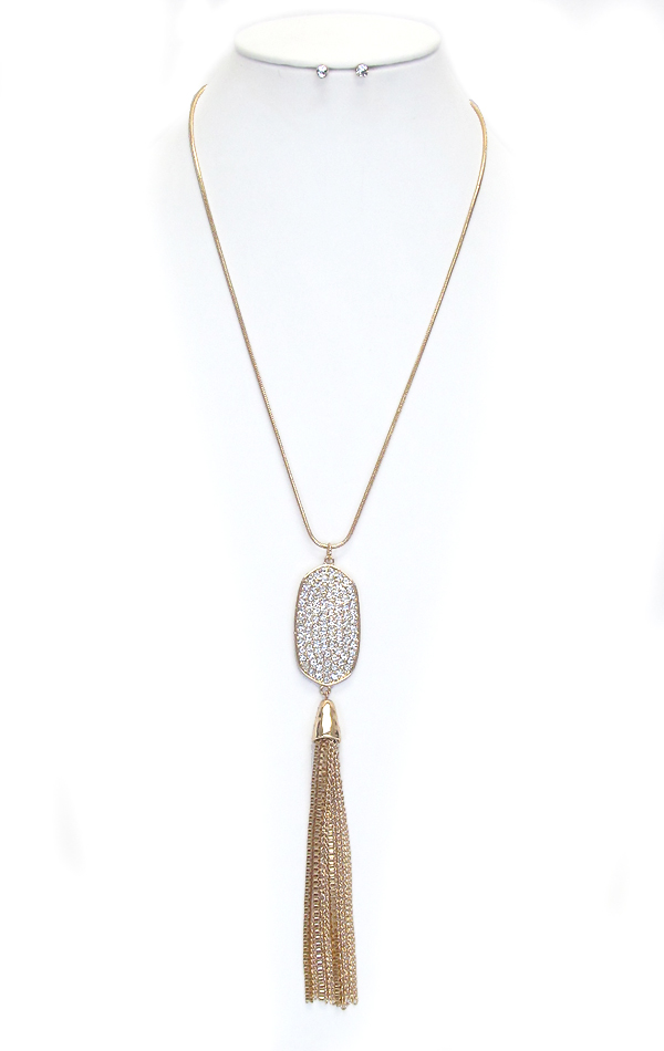 CRYSTAL PLATE AND FINE CHAIN TASSEL DROP LONG NECKLACE SET