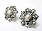 PEARL STUD FILIGREE METAL FLOWER EARRING