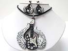 CRYSTAL STUD FLYING ROCK GUITAR PENDANT NECKLACE EARRING SET
