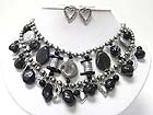 MULTI NATURAL STONE AND ANTIQUE STYLE METAL CHARM DANGLE NECKLACE EARRING SET