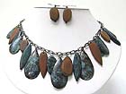 MULTI PATINA DISK AND WOOD DANGLE NECKALCE EARRING SET