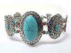 OVAL TURQUOISE STONE TEXTURED DISK LINK STRETCH BRACELET