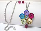 CRYSTAL DECO FLOWER PENDANT LONG NECKLACE EARRING SET