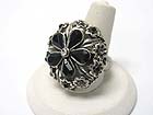 CRYSTAL AND GLASS STONE DECO TEXTURED METAL FLOWER STRETCH RING