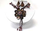 PEARL AND SHELL DECO FLOWER PENDANT NECKLACE EARRING SET