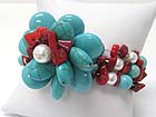 TURQUOISE AND CORAL AND PEARL DECO FLOWER TOP STRETCH BRACELET