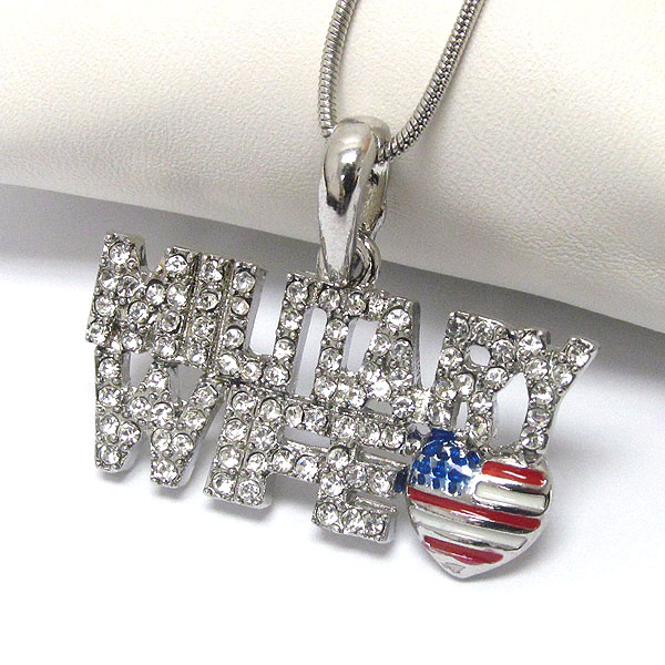 CRYSTAL MILITARY WIFE AND AMERICAN FLAG PENDANT NECKLACE