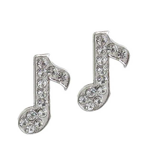 MADE IN KOREA WHITEGOLD PLATING CRYSTAL MUSIC NOTE EARRING