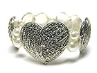 MARCASITE TEXTURE HEART AND SIM PEARL DOUBLE STRETCH BRACELET