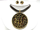ANIMAL PATTERN ROUND GLASS PANDENT CROD NECKLACE EARRING SET