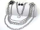 BURNISH METAL SIDE FLOWER MULTI CHAIN LONG NECKLACE EARRING SET