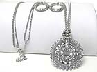 CRYSTAL AND MIXED METAL CHAIN ROUND PENDANT LONG NECKLACE EARRING SET
