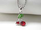 WHITE GOLD PLATING CRYSTAL STUD CHERRY PENDANT NECKLACE