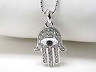 WHITE GOLD PLATING EPOXY AND CRYSTAL STUD HAMSA PENDANT NECKLACE