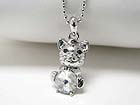 WHITE GOLD PLATING EPOXY AND CRYSTAL STUD CAT PENDANT NECKLACE