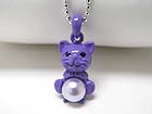 WHITE GOLD PLATING EPOXY AND CRYSTAL STUD CAT PENDANT NECKLACE