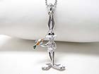 WHITE GOLD PLATING EPOXY AND CRYSTAL STUD BUNNY PENDANT NECKLACE