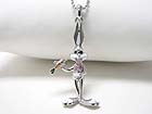 WHITE GOLD PLATING EPOXY AND CRYSTAL STUD BUNNY PENDANT NECKLACE