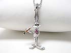 WHITE GOLD PLATING EPOXY AND CRYSTAL STUD BUNNY PENDANT NECKLACE
