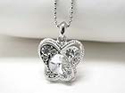 WHITE GOLD PLATING CRYSTAL BUBBLED BUTTERFLY PENDANT NECKLACE