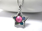 WHITE GOLD PLATING CRYSTAL BUBBLED STAR PENDANT NECKLACE