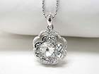 WHITE GOLD PLATING CRYSTAL BUBBLED FLOWER PENDANT NECKLACE
