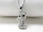 WHITE GOLD PLATING CRYSTAL STUD CAT PENDANT NECKLACE
