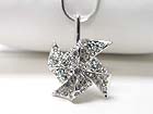 WHITE GOLD PLATING CRYSTAL STUD PINWHEEL PENDANT NECKLACE