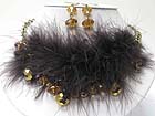 FUR DECO GALSS BEADS DANGLE NECKALCE EARRING SET