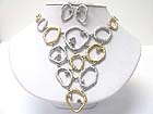 CRYSTAL BUBBLED METAL LINK BIB STYLE NECKLACE EARRING SET