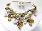 MULTI CRYSTAL DANGLE ANIMAL THEME MULTI CHAIN AND BEADS TANGLED CHAIN NECKALCE EARRING SET
