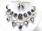 PEARL AND MIXED ANIMAL PRINT STONE AND BEADS DECO NECKALCE EARRING SET