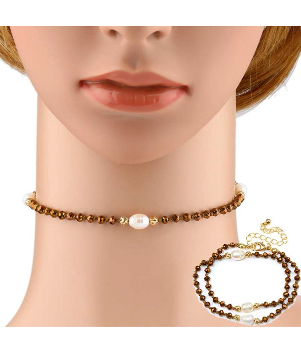 FRESHWATER PEARL CHOKER NECKLACE AND WRAP BRACELET IN ONE