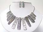 MULTI TRI TONE BURNISH TEXTURED METAL BAR DROP NECKLACE EARRING SET