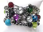 MULTI ROW CRYSTAL AND MIXED FACET GLASS BALL LINK STRETCH BRACELET 