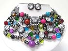 MULTI ROW CRYSTAL AND MIXED FACET GLASS BALL LINK BIB NECKLACE EARRING SET