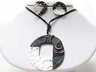 TWO BURNISH TEXTURED METAL PIECE JOINT LINK ROUND PENDANT NECKLACE EARRING SET