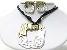 TWO BURNISH TEXTURED METAL PIECE JOINT LINK ENDANT NECKLACE EARRING SET