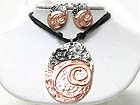 TWO BURNISH TEXTURED METAL PIECE JOINT LINK ENDANT NECKLACE EARRING SET