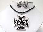 BURNISH FILIGREE METAL CROSS PENDANT NECKLACE EARRING SET
