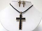 BURNISH METAL EDGE CROSS PENDANT NECKLACE EARRING SET