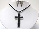 BURNISH METAL EDGE CROSS PENDANT NECKLACE EARRING SET