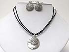 DOUBLE LAYER BURNISH TEXTURED METAL ROUND PENDANT NECKLACE EARRING SET