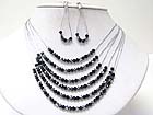 SIX ROW FACET GLASS STONE AND METAL CHAIN NECKALCE EARRING SET