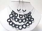 THREE ROW FACET GLASS STONE DECO ROUND LINK NECKALCE EARRING SET