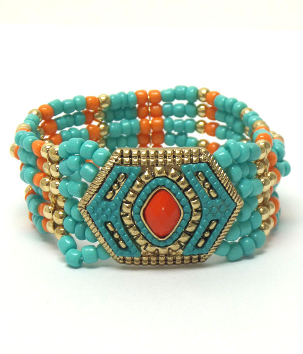 AZTEC DESIGN CASTING WITH SEED BEAD BRACELET  -western