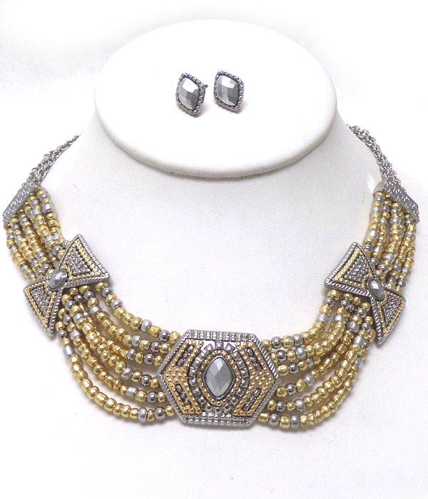 AZTEC DESIGN CASTING WITH SEED BEAD NECKLACE SET  -western