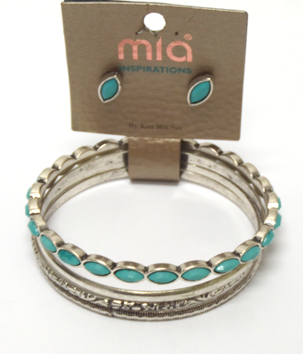 MULTI LOW MIXED METAL BANGLE AND EARRING SET